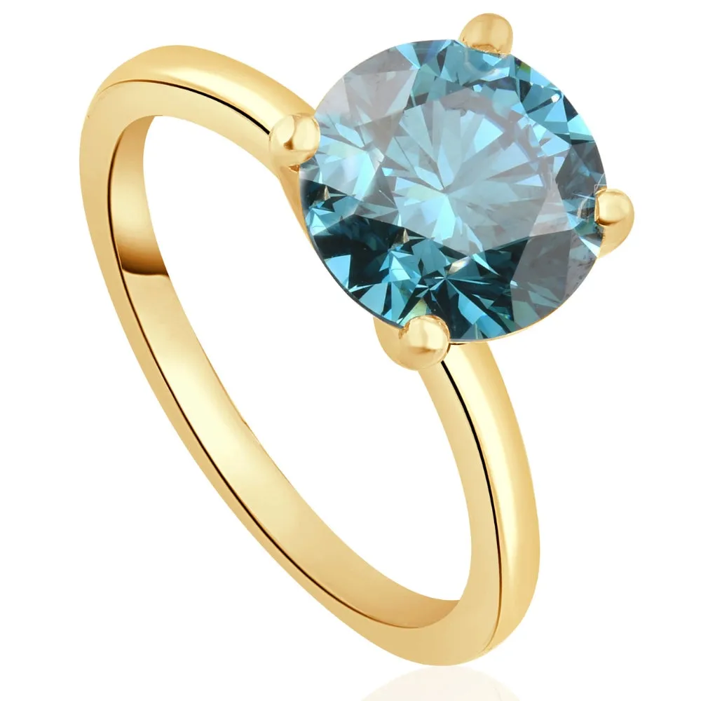 1 1/2Ct Round Blue Diamond Engagement Ring 14k White or Yellow Gold Lab Grown