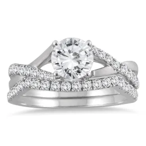 1 3/8 Carat Tw Diamond Bridal Set In 14K White Gold J-K Color, I2-I3 Clarity