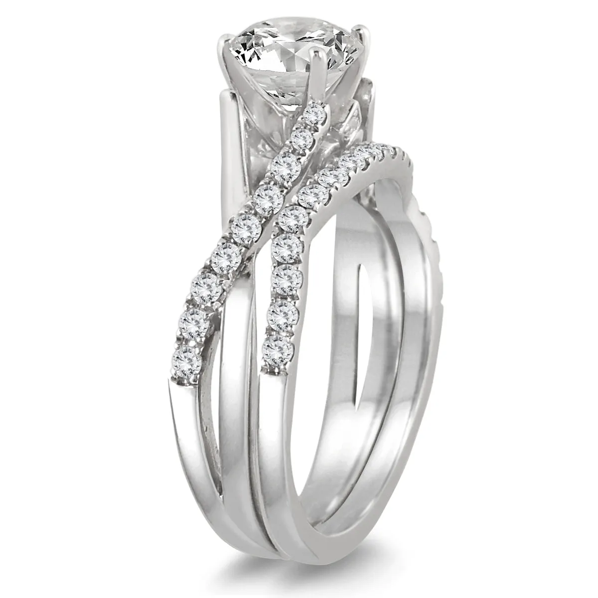 1 3/8 Carat Tw Diamond Bridal Set In 14K White Gold J-K Color, I2-I3 Clarity