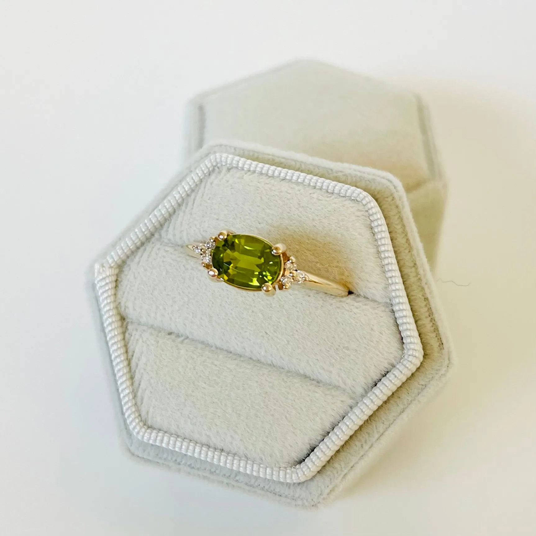 14K Peridot East West Diamond Ring