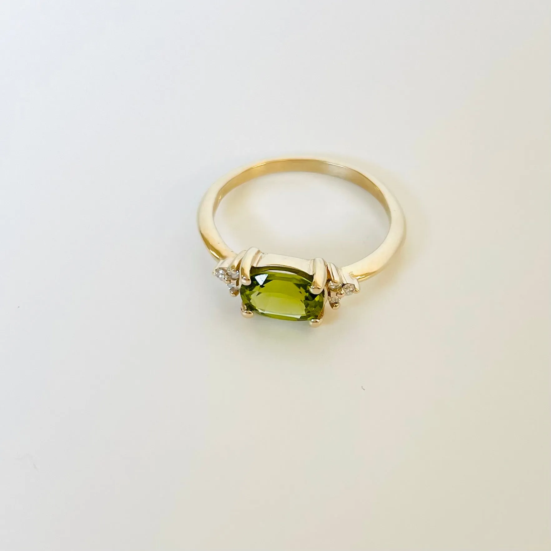 14K Peridot East West Diamond Ring