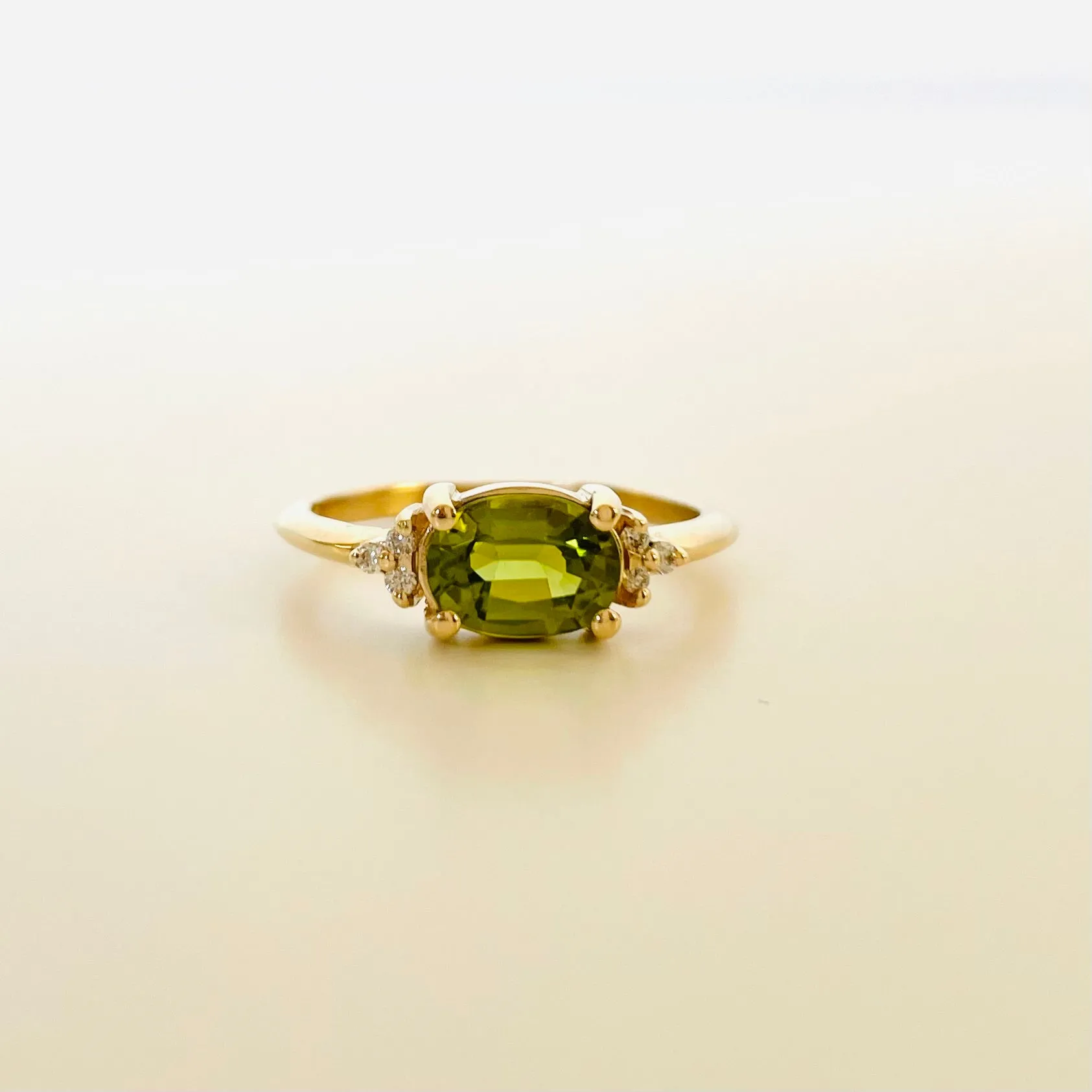 14K Peridot East West Diamond Ring