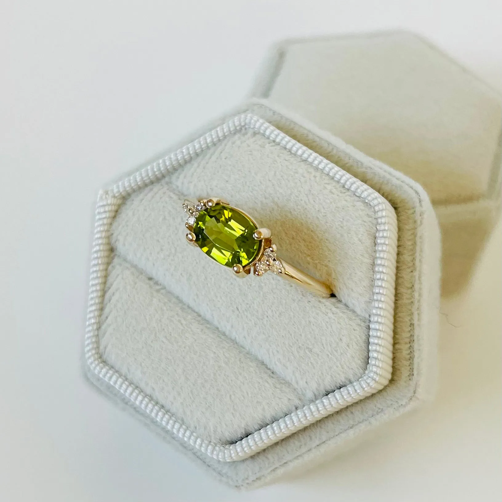 14K Peridot East West Diamond Ring