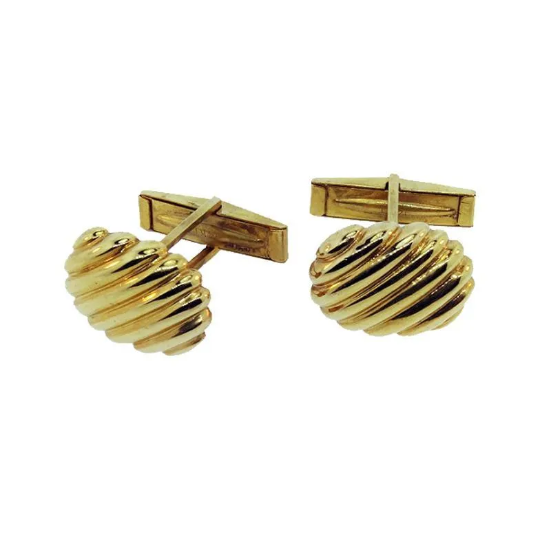 14KT Y/G Ridged Cuff Links