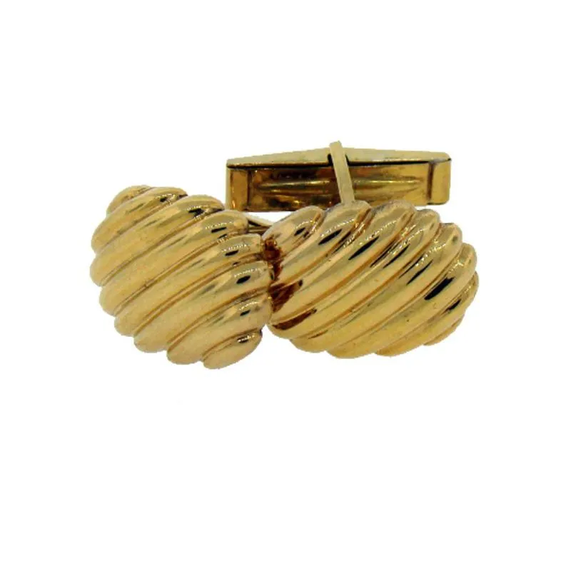 14KT Y/G Ridged Cuff Links