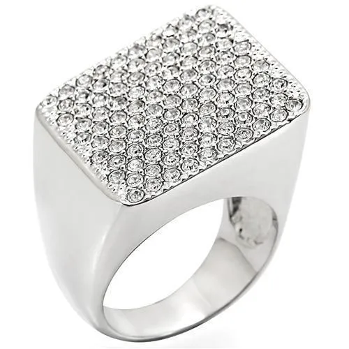 1W035 Rhodium Brass Ring with Top Grade Crystal in Clear