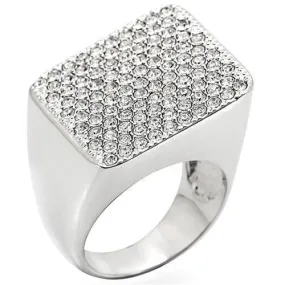 1W035 Rhodium Brass Ring with Top Grade Crystal in Clear