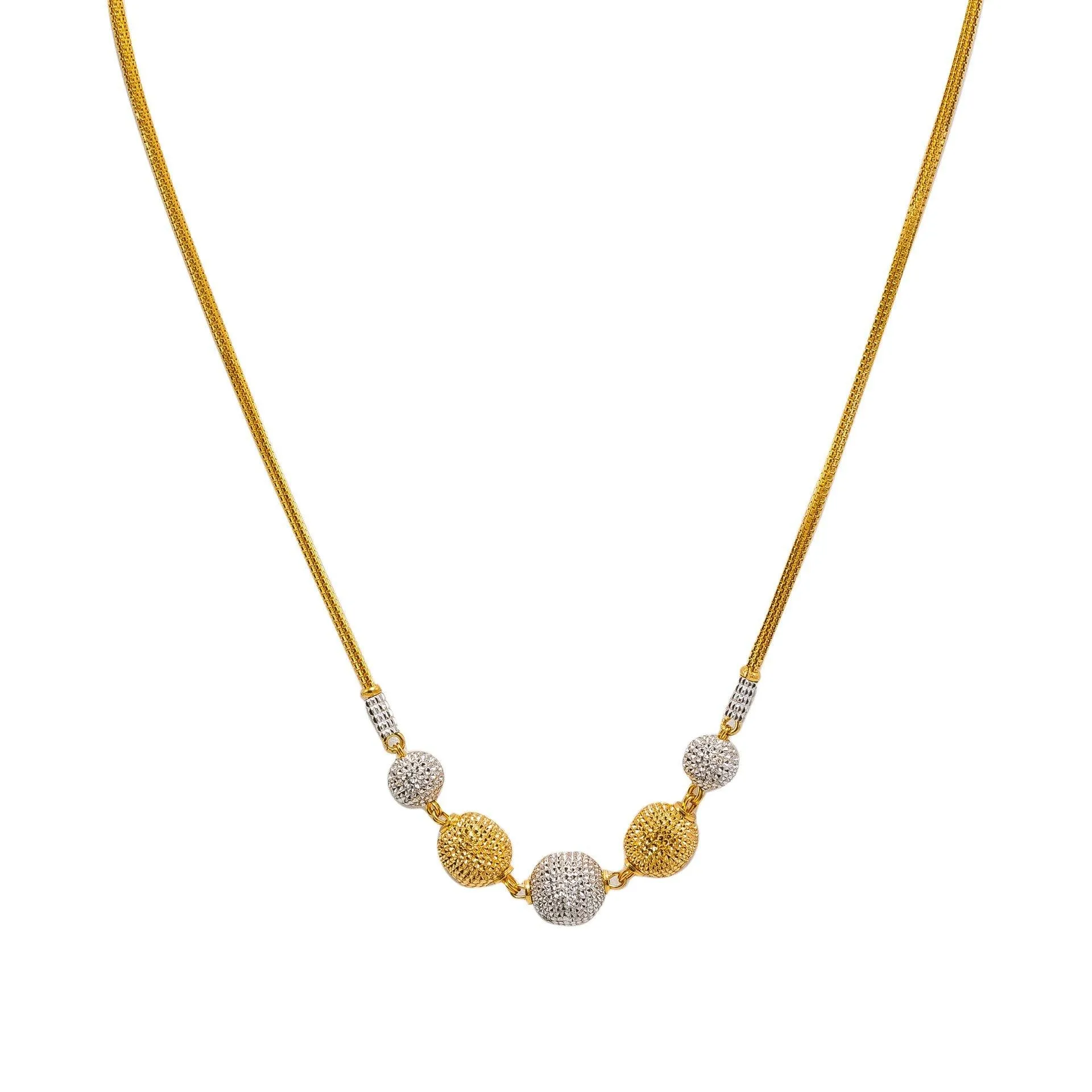 22K Multi Tone Gold Ball Chain W/ Textured Ball Accents & Rounded Gold Strand