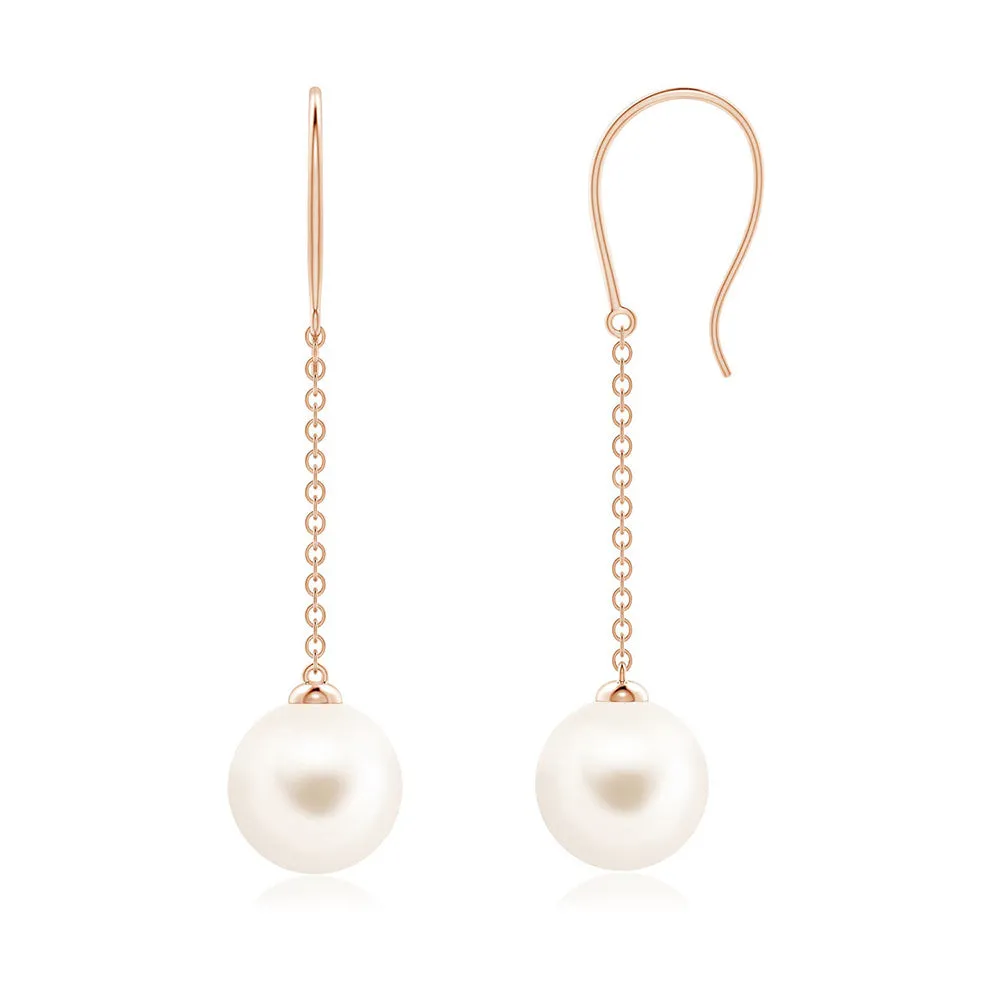 8mm Dangling Solitaire Freshwater Cultured Pearl Earrings