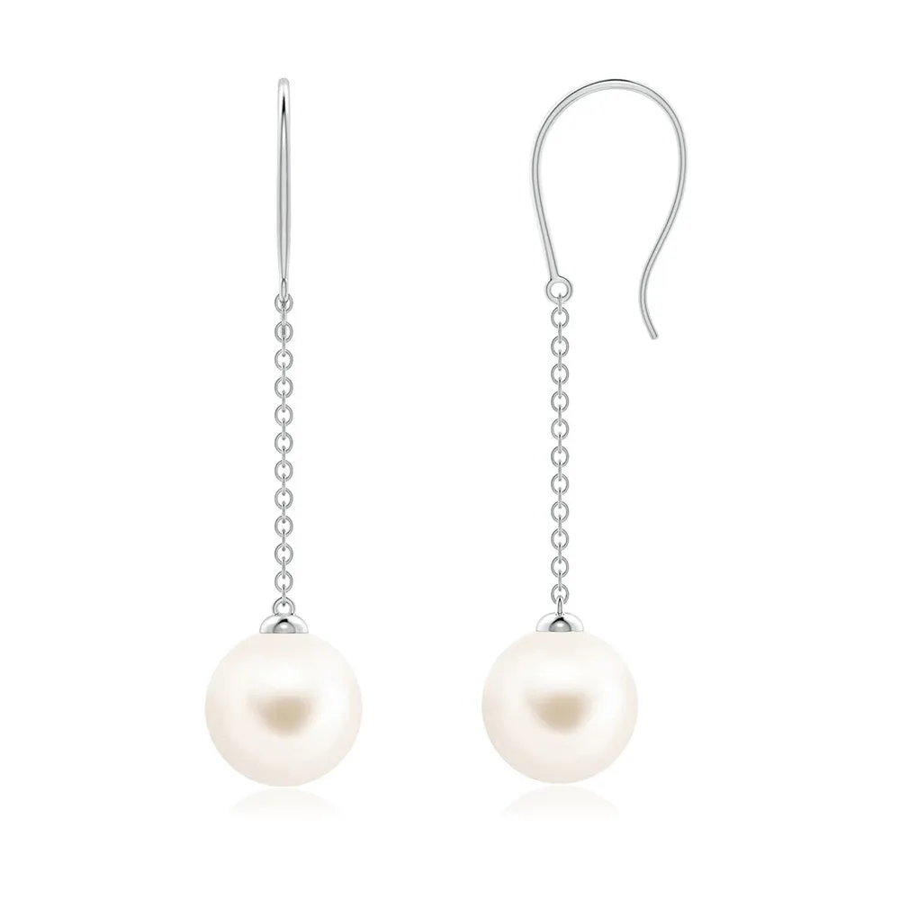 8mm Dangling Solitaire Freshwater Cultured Pearl Earrings