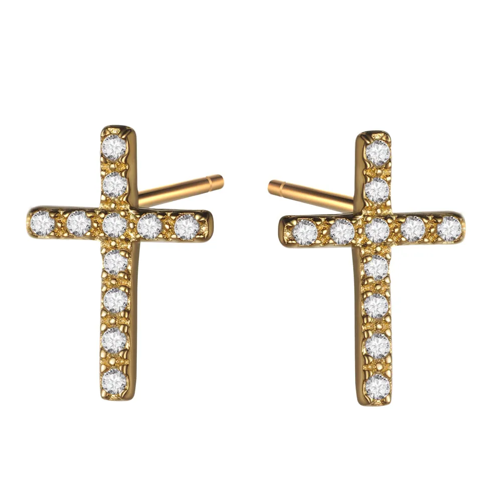 925 Silver CZ Stud Cross Earring