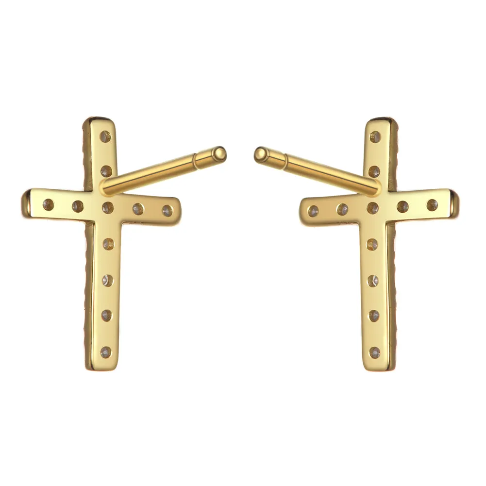 925 Silver CZ Stud Cross Earring