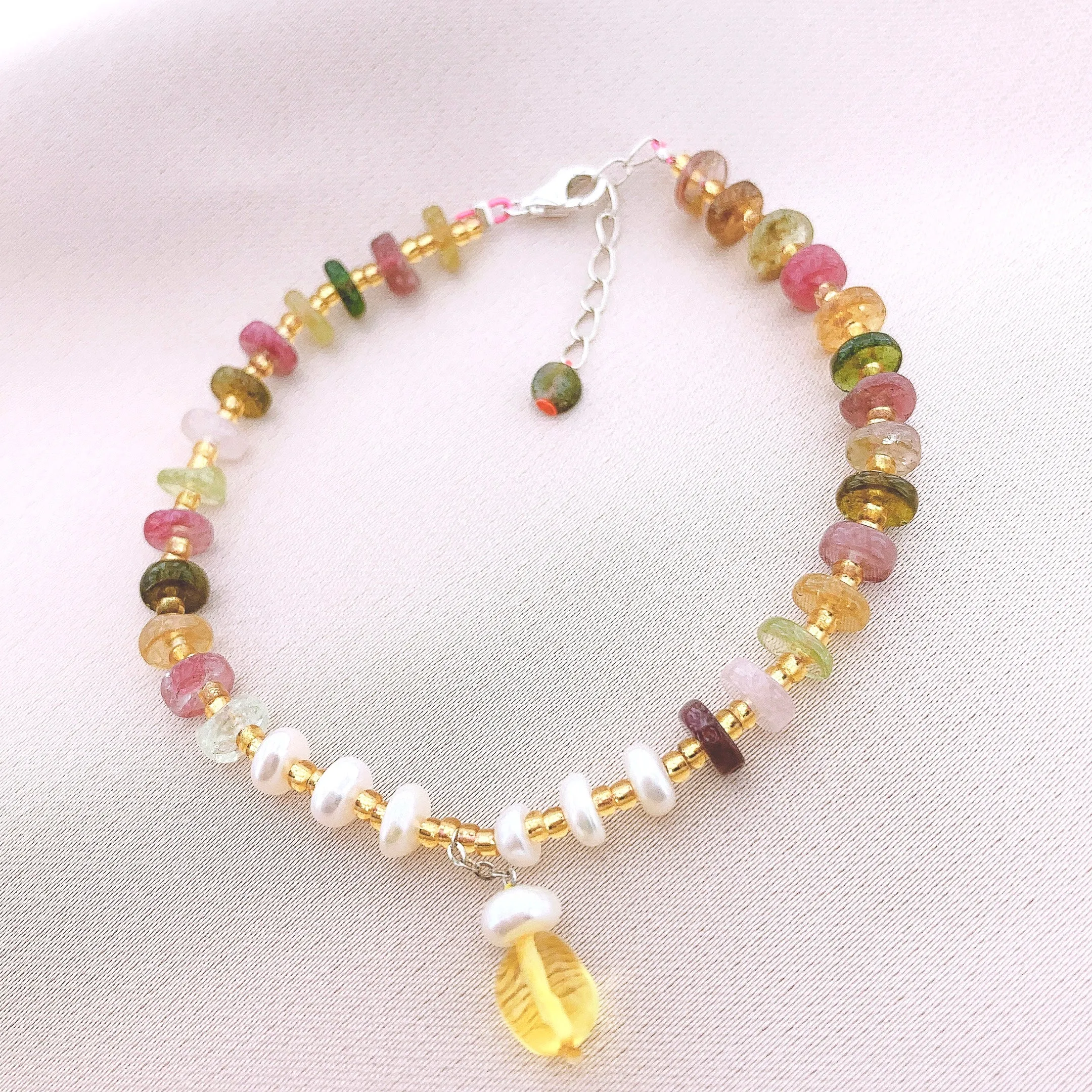 925 Silver Tourmaline Beads Gemstone Bracelet