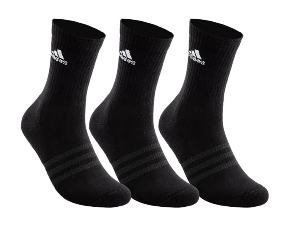 ADIDAS UNISEX CUSHIONED CREW 3 PAIRS BLACK SOCKS