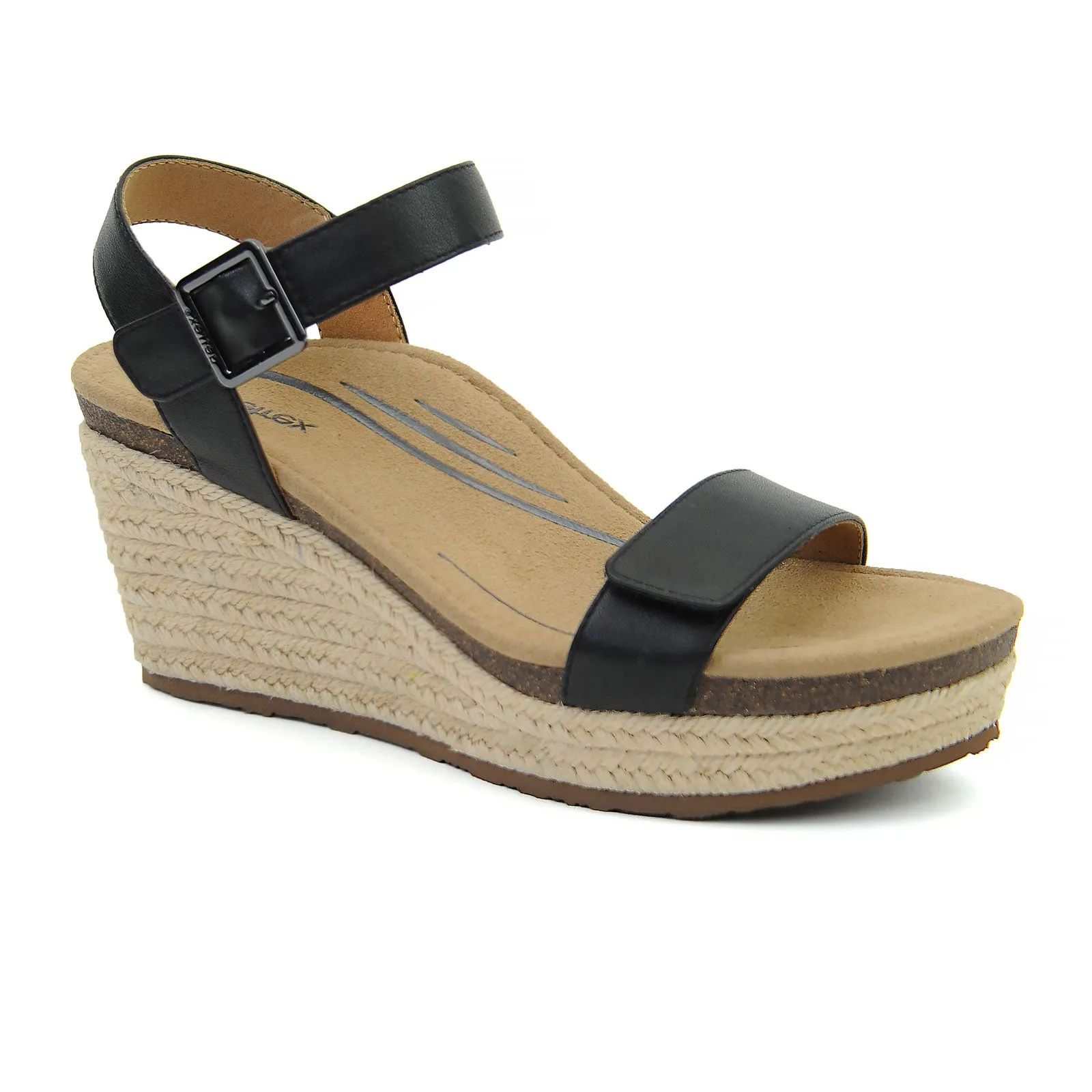 Aetrex Sydney Wedge Sandal (Women) - Black Leather