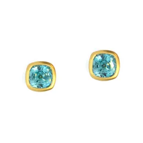 AF Jewelers - Gemstone Collection - Bezel Set Studs with Blue Zircon, 18k Yellow Gold