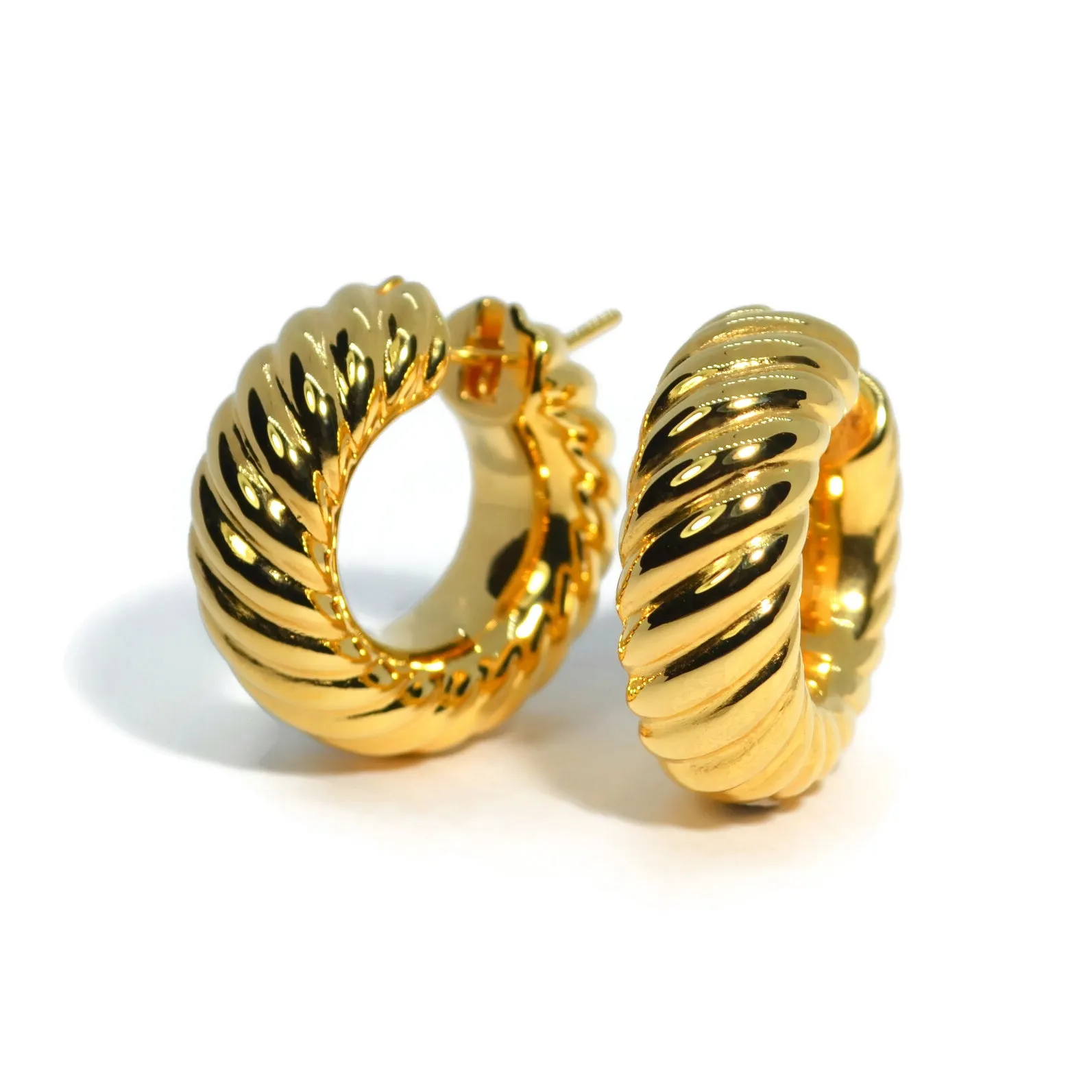 AFJ Gold Collection - Croissant Hoop Earrings, 18k Yellow Gold