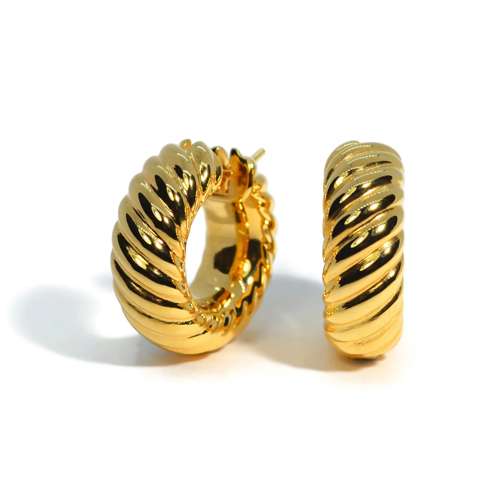 AFJ Gold Collection - Croissant Hoop Earrings, 18k Yellow Gold