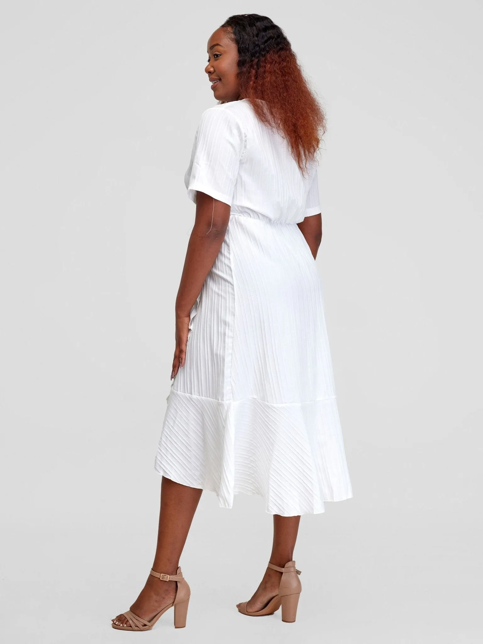 Alara Ruffle Trim Tie Side Wrap Dress - White