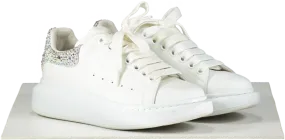 Alexander McQueen White Crystal-embellished Leather Exaggerated-sole Trainers UK 4.5 EU 37.5 👠