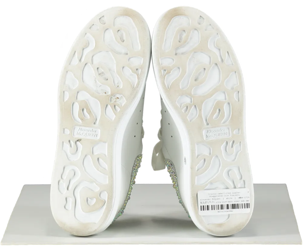 Alexander McQueen White Crystal-embellished Leather Exaggerated-sole Trainers UK 4.5 EU 37.5 👠