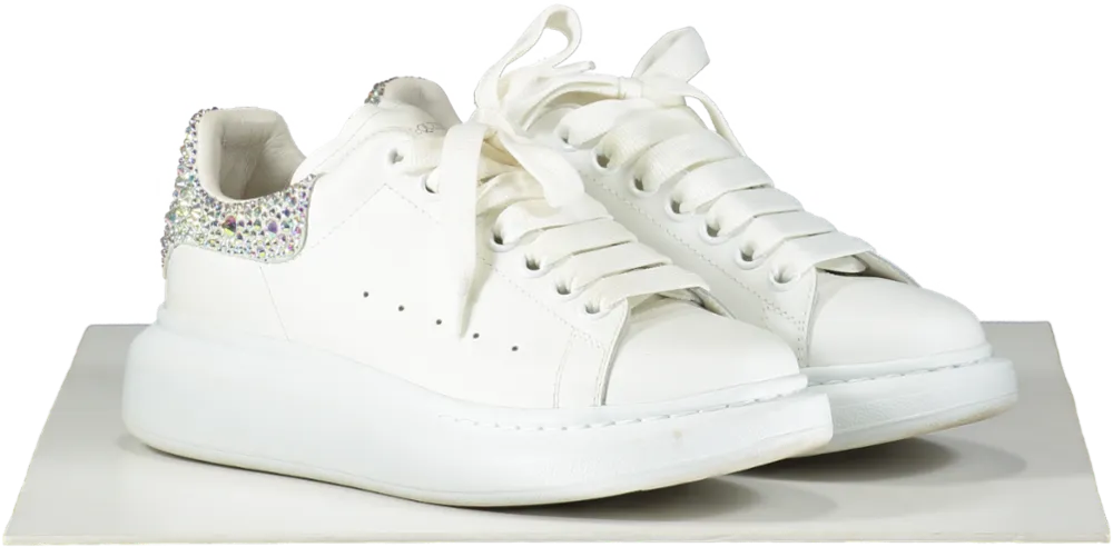 Alexander McQueen White Crystal-embellished Leather Exaggerated-sole Trainers UK 4.5 EU 37.5 👠