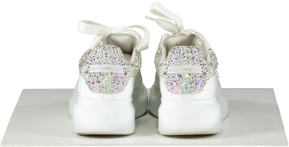 Alexander McQueen White Crystal-embellished Leather Exaggerated-sole Trainers UK 4.5 EU 37.5 👠