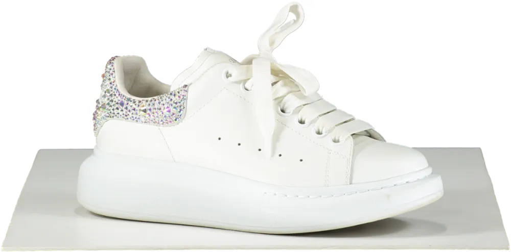 Alexander McQueen White Crystal-embellished Leather Exaggerated-sole Trainers UK 4.5 EU 37.5 👠