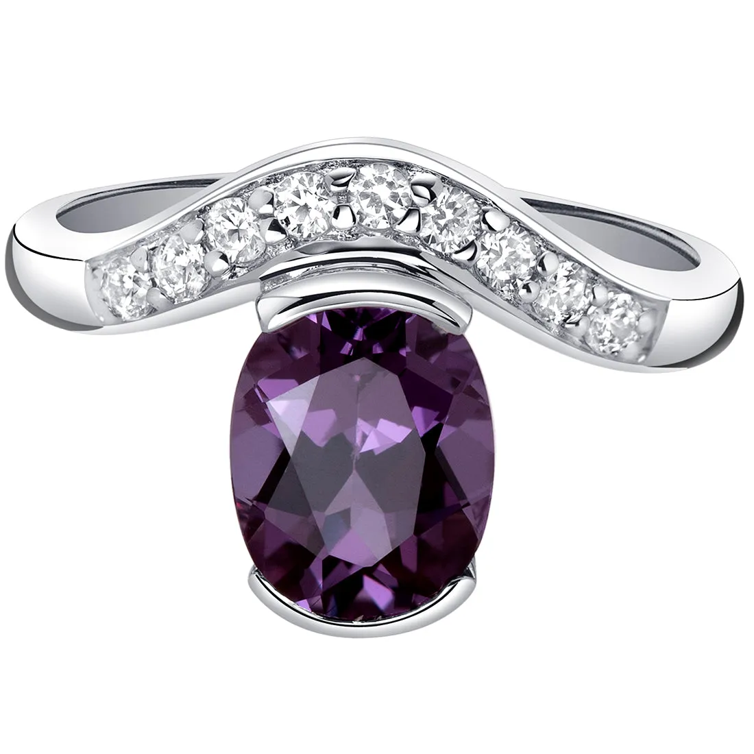 Alexandrite Oval Cut Sterling Silver Ring Size 6