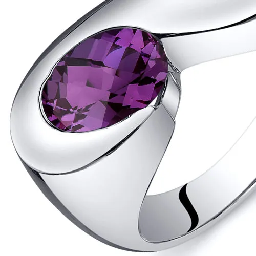 Alexandrite Oval Cut Sterling Silver Ring Size 7