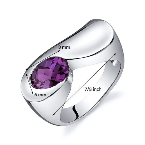 Alexandrite Oval Cut Sterling Silver Ring Size 7