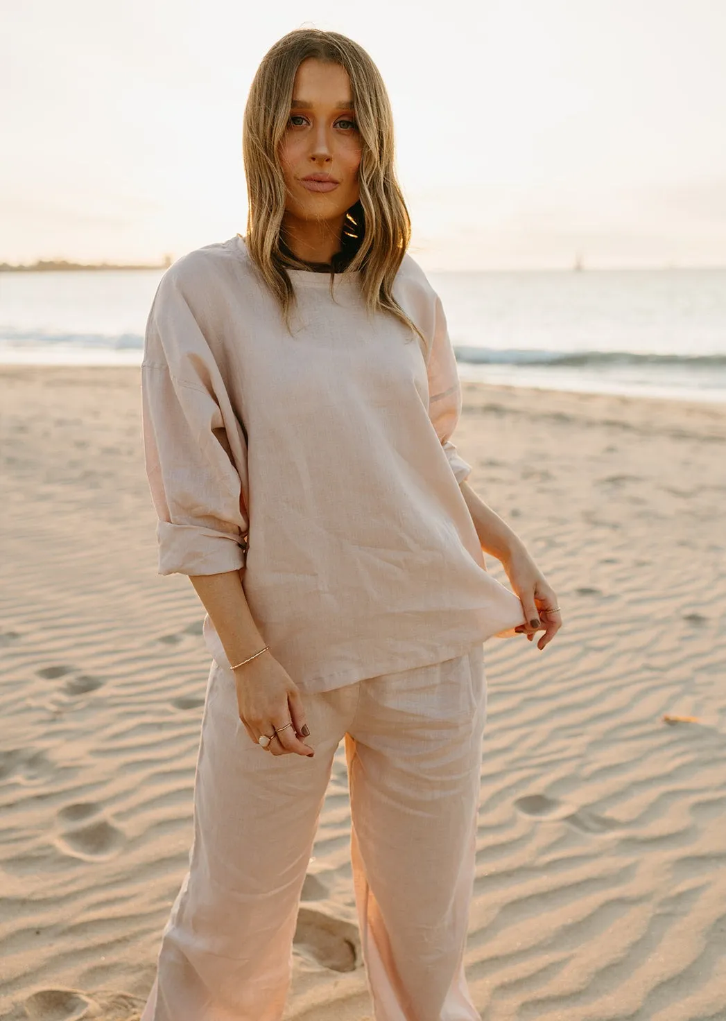 Allegra Linen Top in Dust Storm