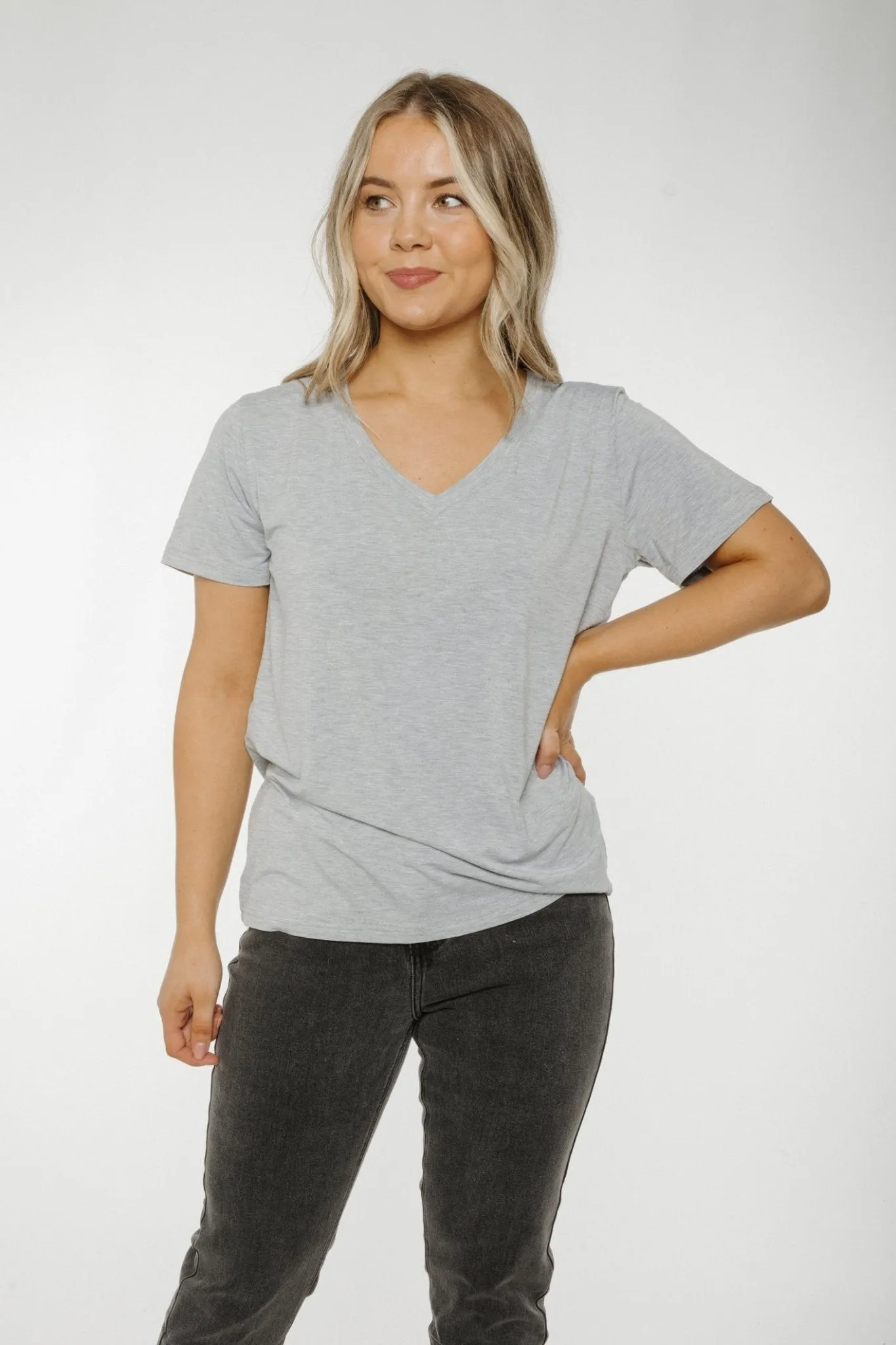 Ally V-Neck T-Shirt In Grey