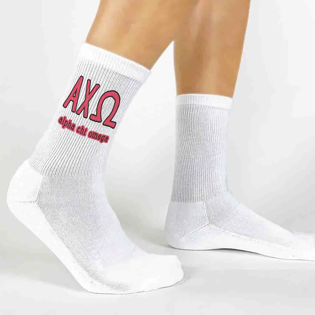 Alpha Chi Omega Sorority Socks with Name and Letters