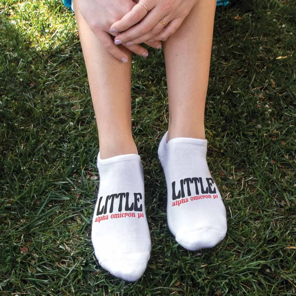 Alpha Omicron Pi No Show Socks for Bigs and Littles