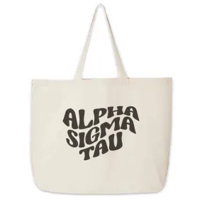 Alpha Sigma Tau Large Canvas Sorority Tote Bag with Simple Mod Design