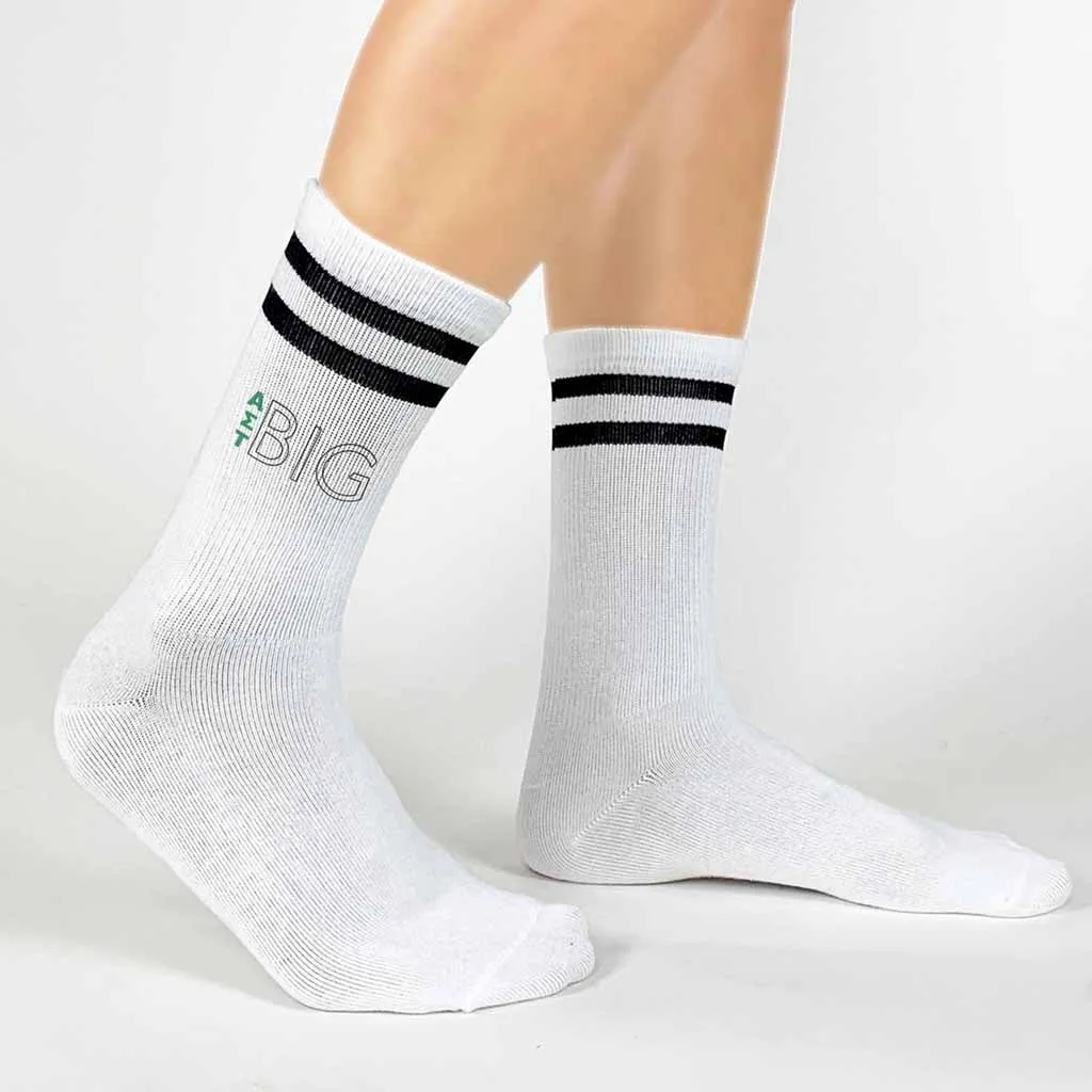 Alpha Sigma Tau Sorority Socks for your Big and Little with Greek Letters on Striped Cotton Crew Socks