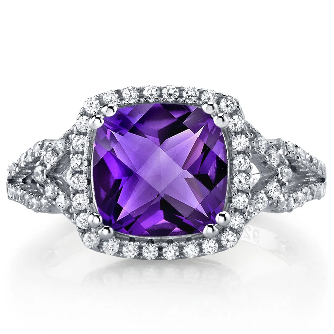 Amethyst Cushion Cut Sterling Silver Ring Size 8