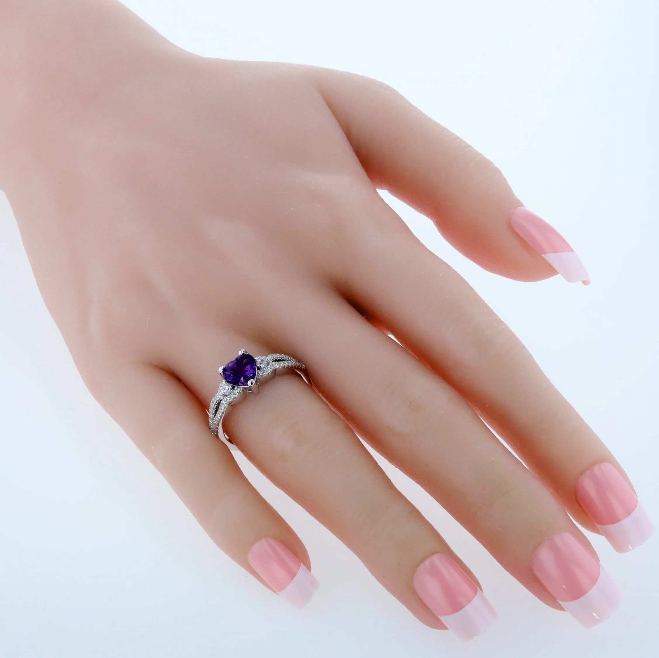 Amethyst Heart Shape Sterling Silver Ring Size 5