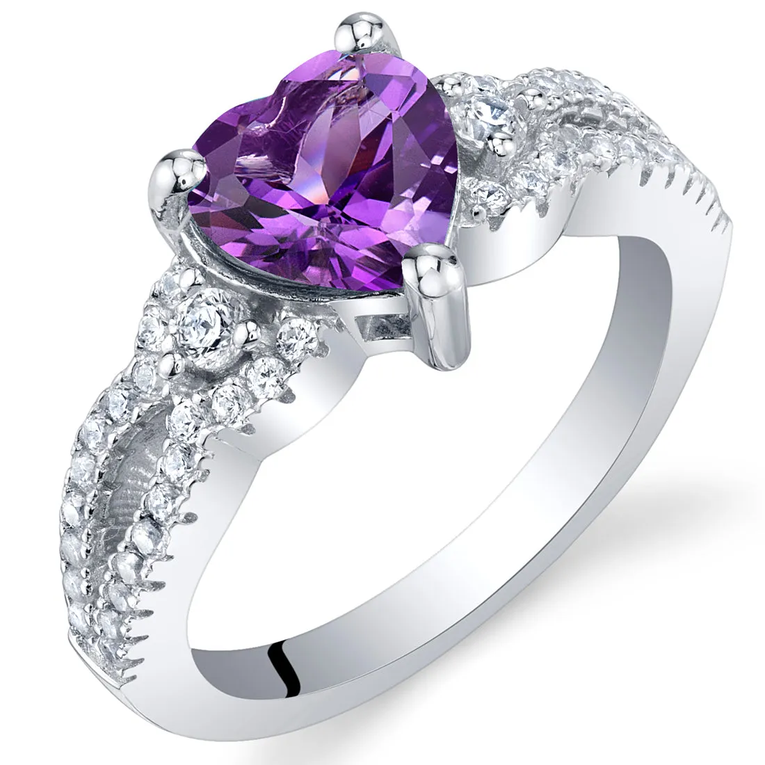 Amethyst Heart Shape Sterling Silver Ring Size 5