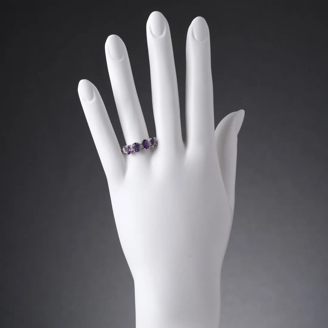 Amethyst Oval Cut Sterling Silver Band Size 6