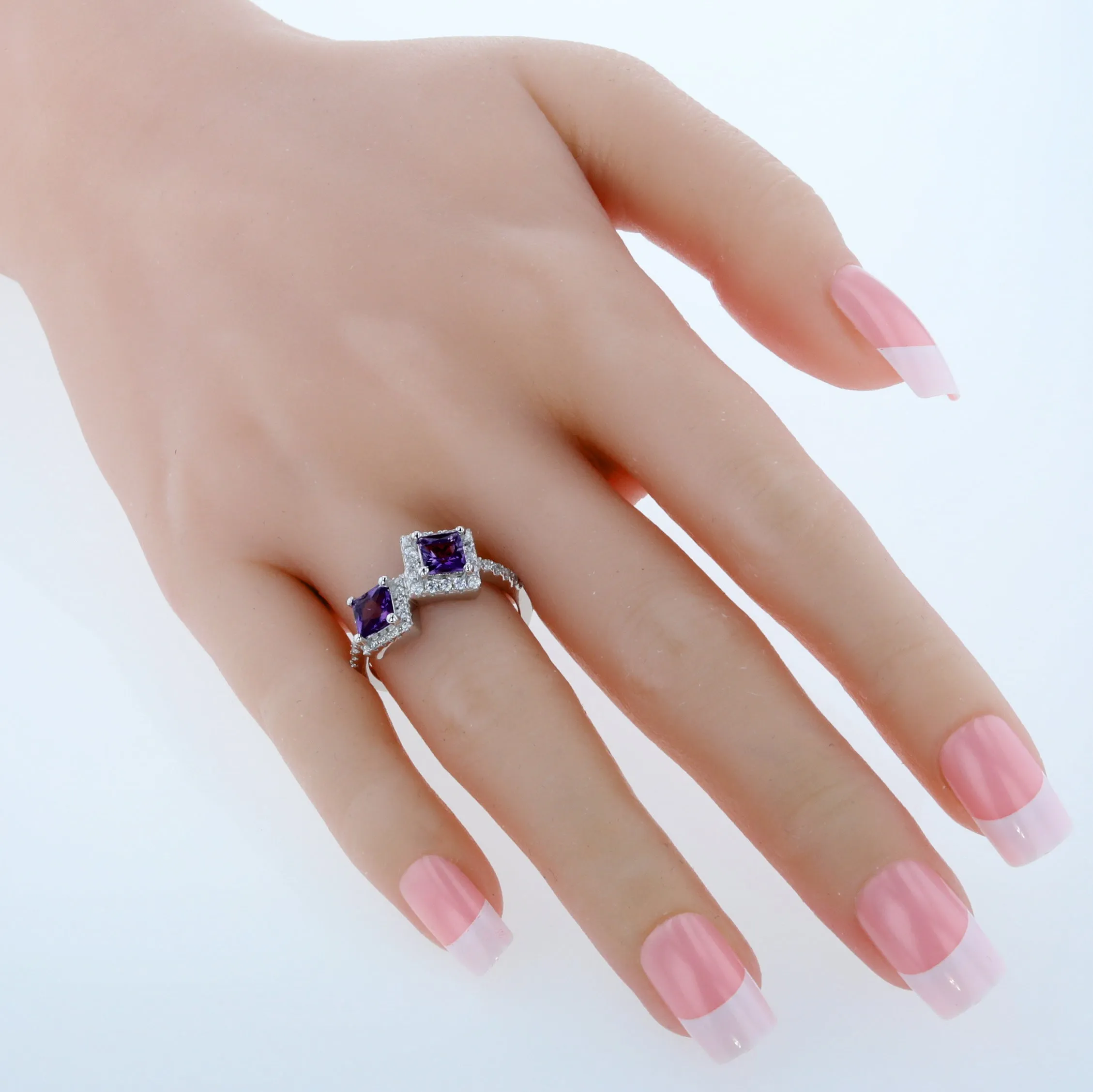 Amethyst Princess Cut Sterling Silver Ring Size 9