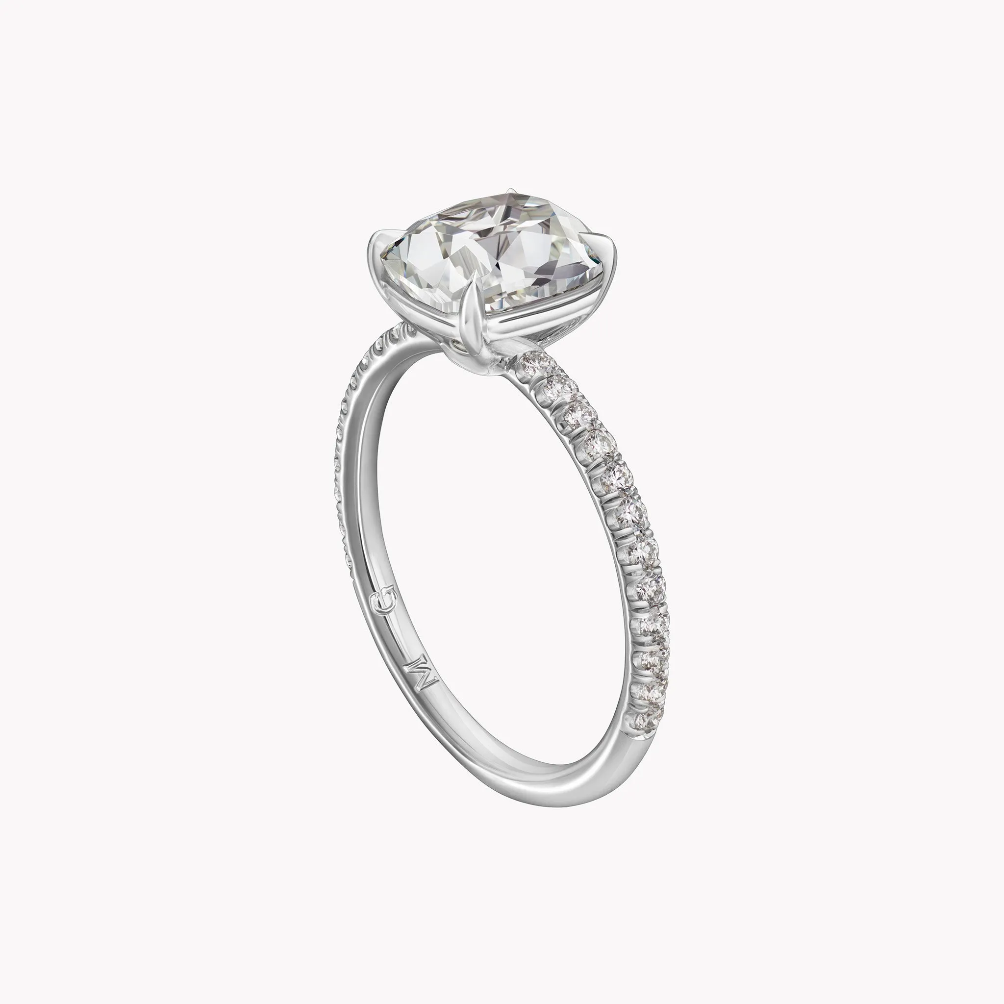 Antique Cut Cushion Engagement Ring with Diamond Pavé