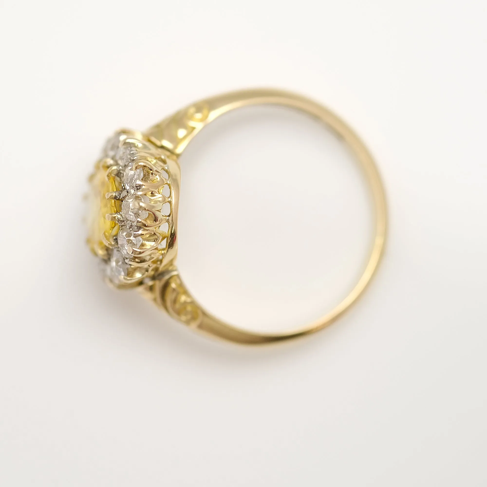 Art Deco Yellow Sapphire and Diamond Cluster Ring