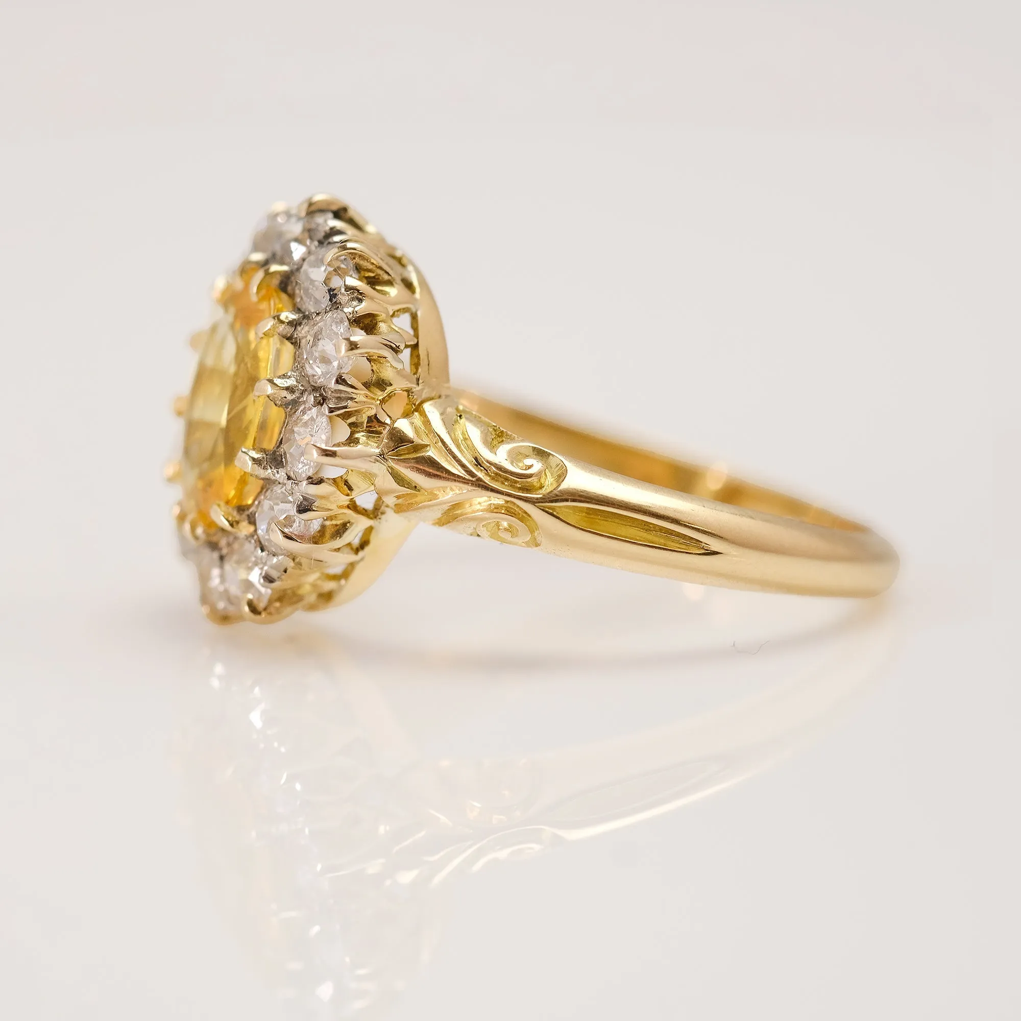 Art Deco Yellow Sapphire and Diamond Cluster Ring