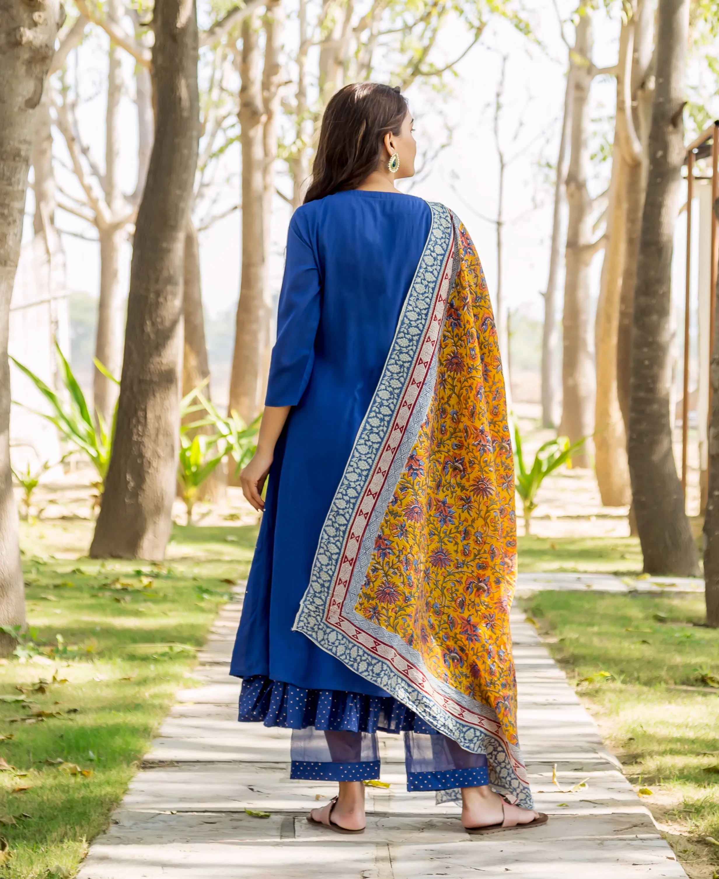 Azure Blue Embroidered and Layered Kurta