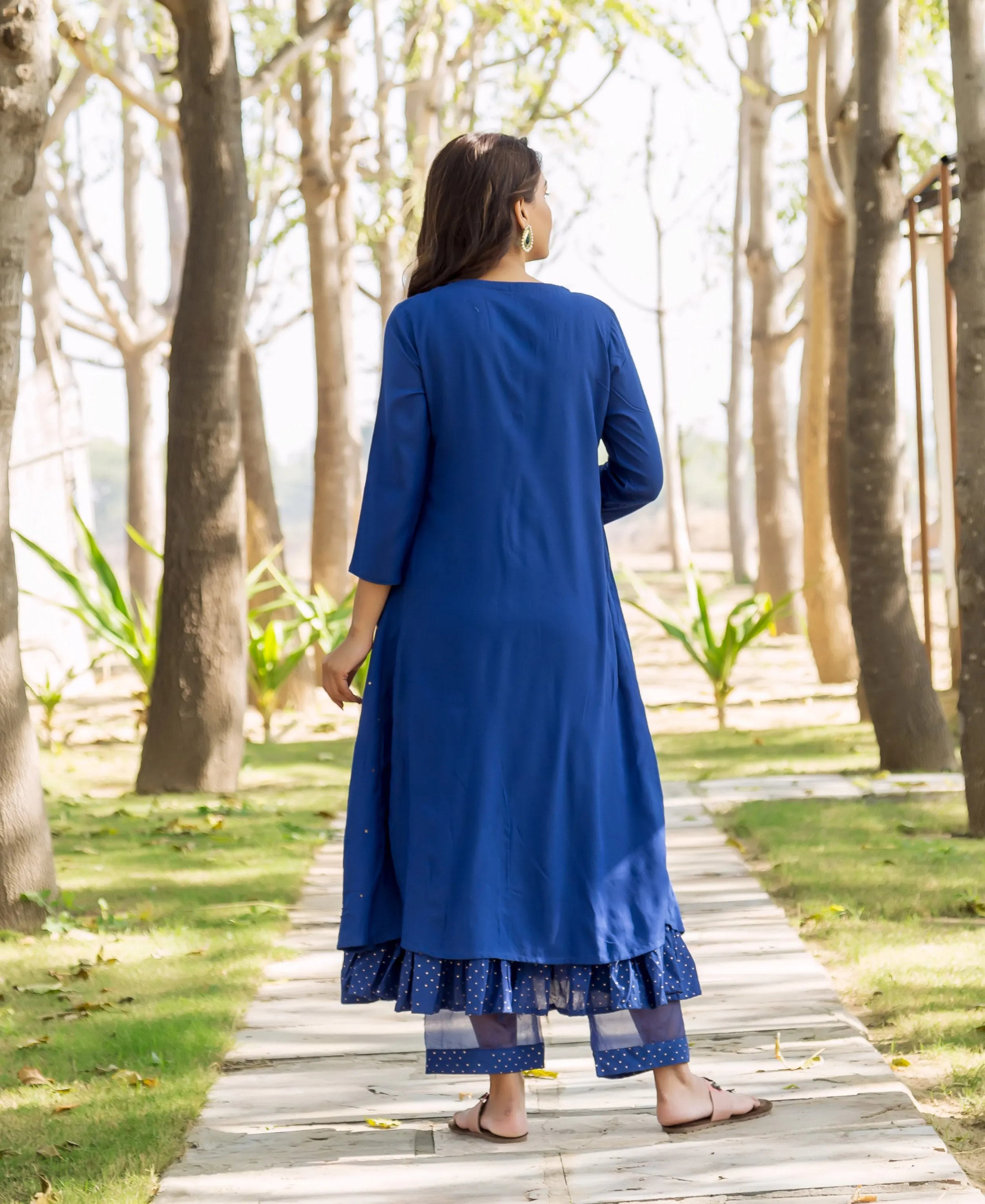 Azure Blue Embroidered and Layered Kurta