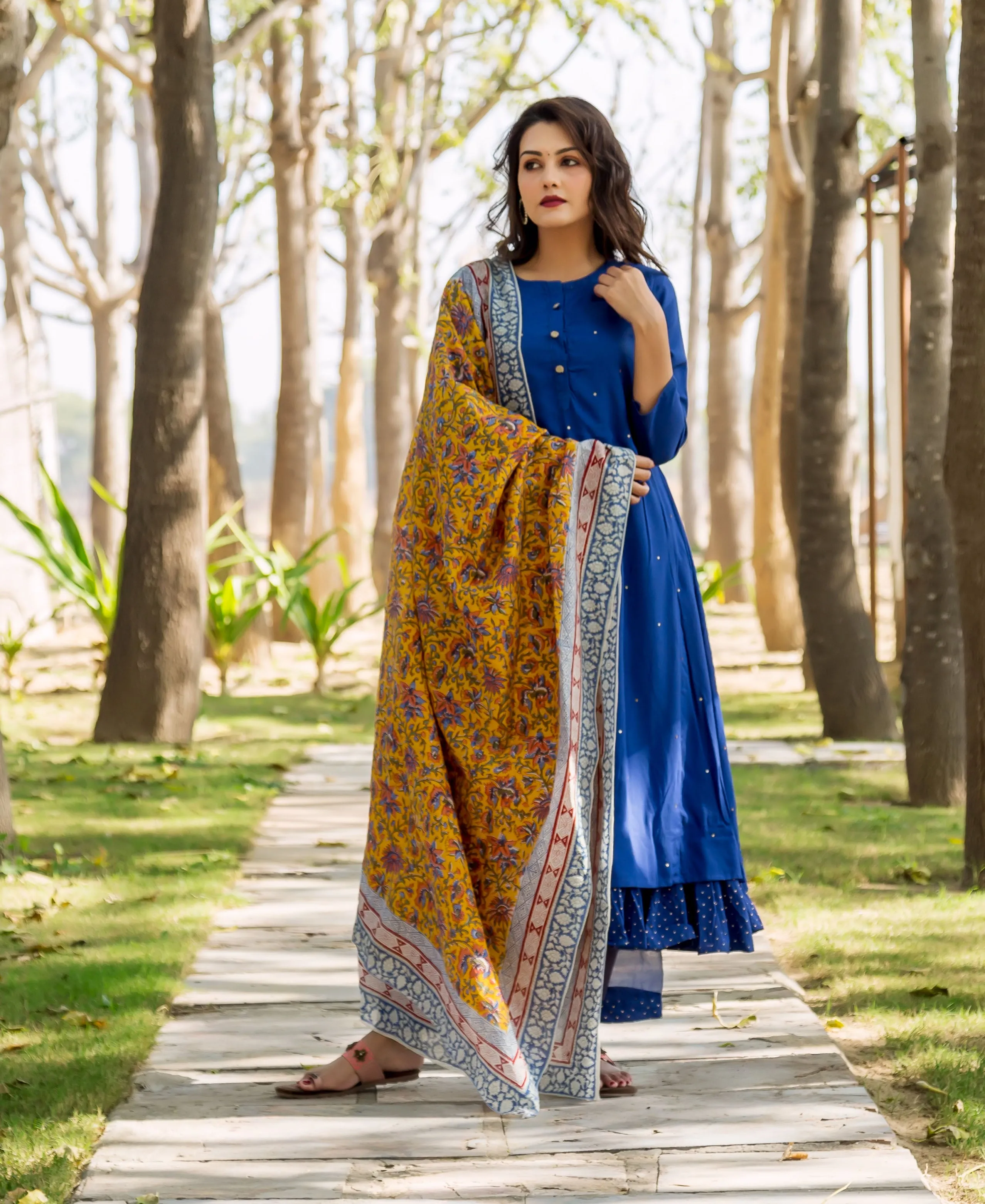 Azure Blue Embroidered and Layered Kurta