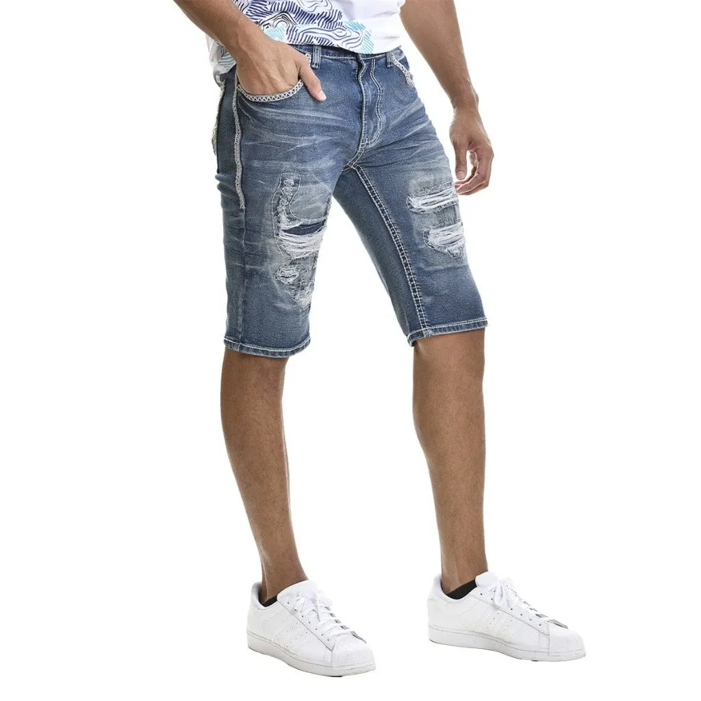 BBS Distressed Raw Hem Slim Denim Shorts