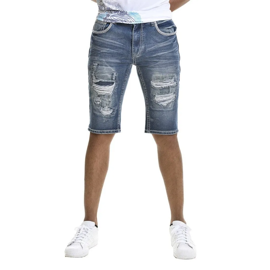 BBS Distressed Raw Hem Slim Denim Shorts